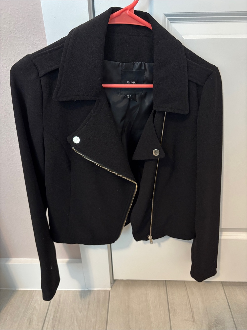 Forever 21 Black Cropped Moto Jacket with Asymmetrical Zip